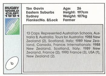 1991 Regina Rugby World Cup #6 Tim Gavin Back